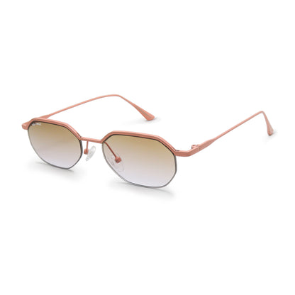 FC 2026 - 385, peach pink frame with brown gradient lenses, three-quarter view