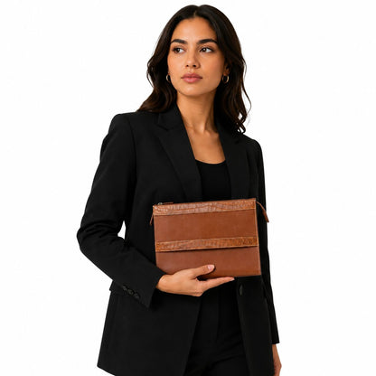 lv style zipper pouch calfskin size 25cm - brown