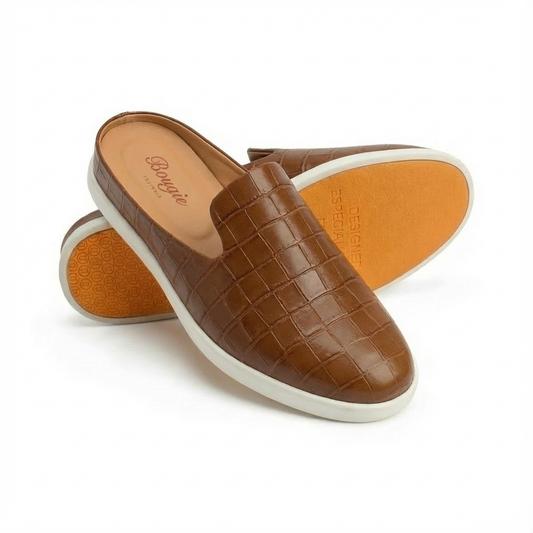 BOUGIES SLIPPER LIGHT BROWN CROCO EMBOSSED