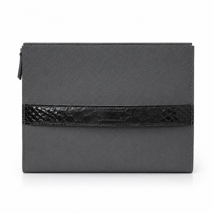 lv style zipper pouch calfskin size 25 cm - grey