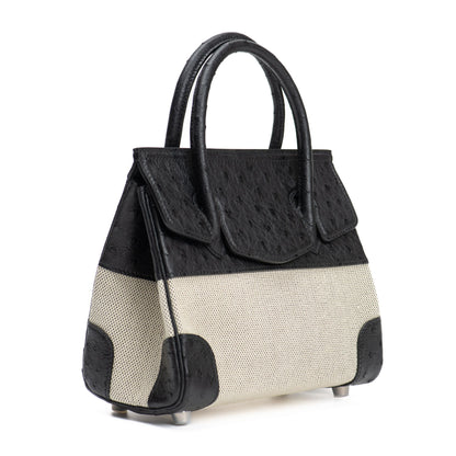 BLACK OSTRICH WITH BEIGE CANVAS BAG SIZE 20