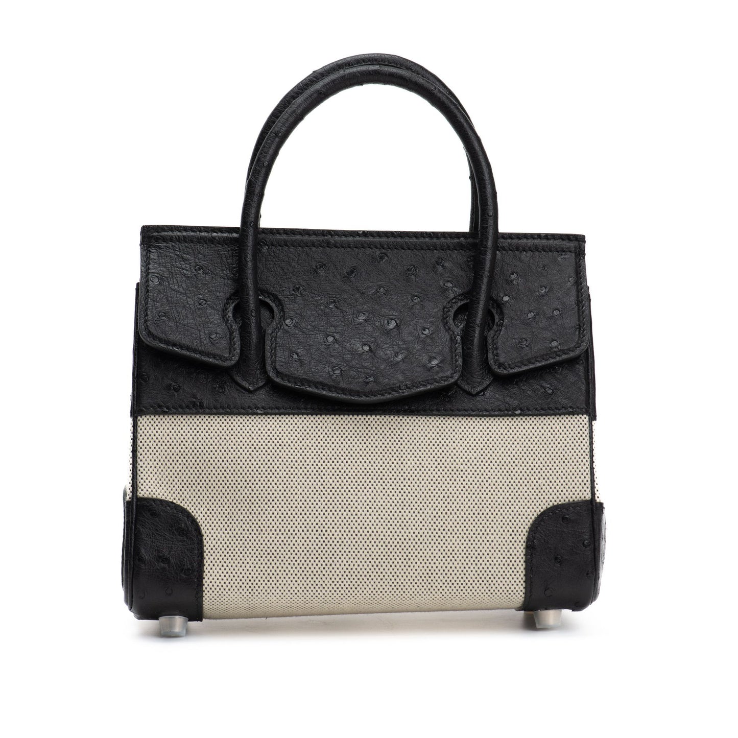 BLACK OSTRICH WITH BEIGE CANVAS BAG SIZE 20