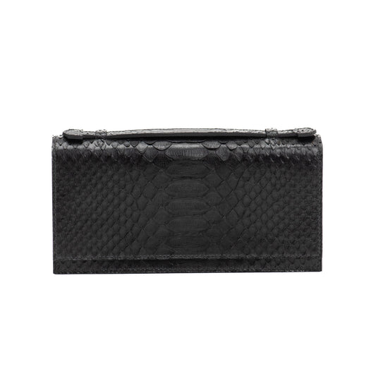 BLACK PYTHON CLUTCH BAG
