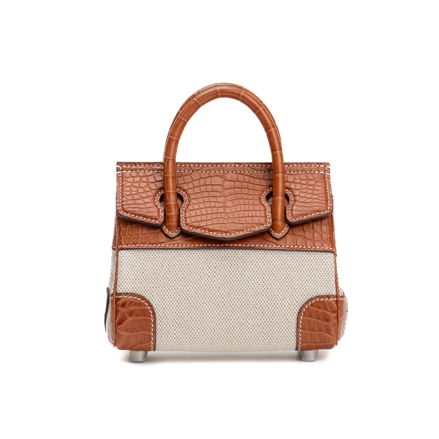 BROWN ALLIGATOR WITH BEIGE CANVAS BAG SIZE 15