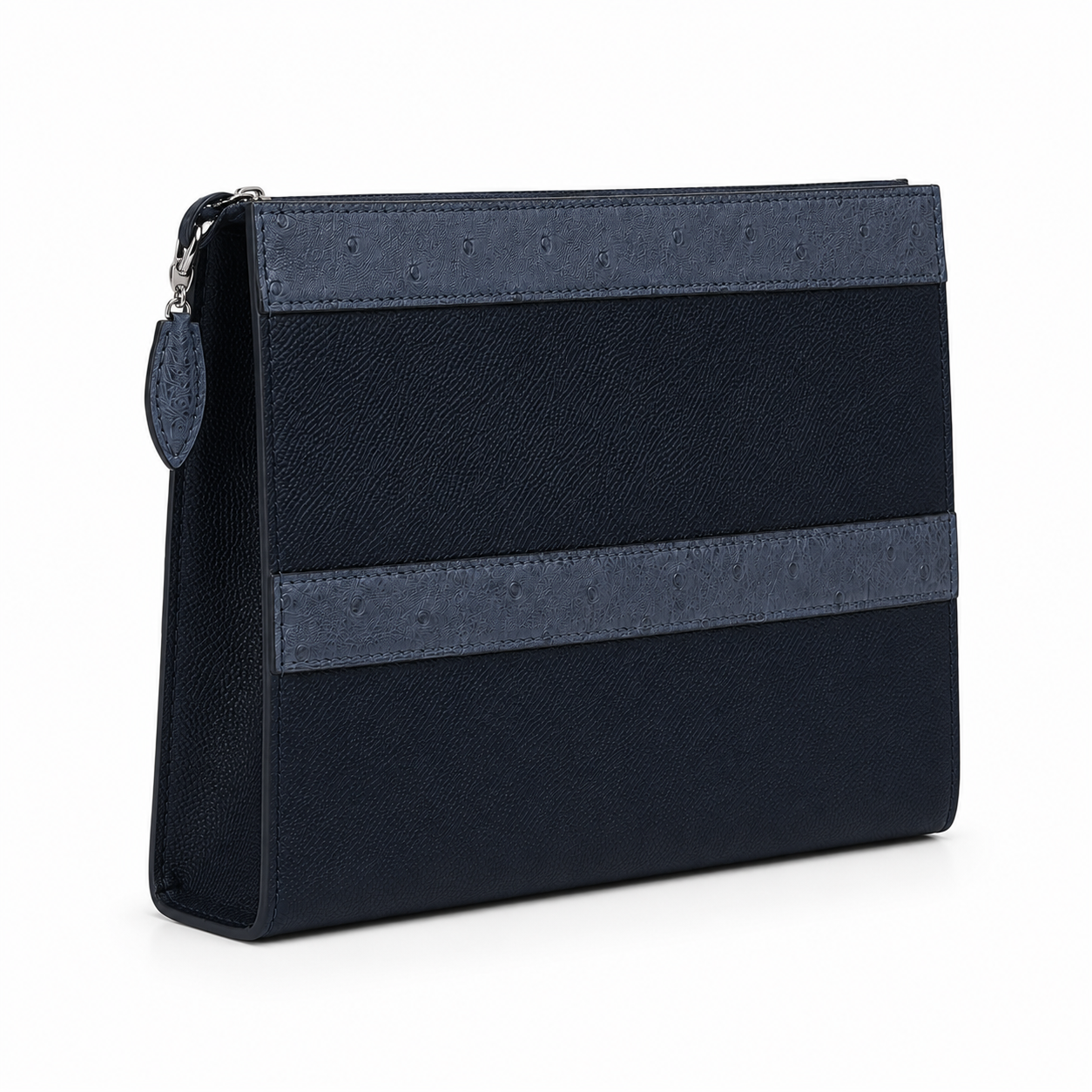 lv style zipper pouch calfskin size 25cm - blue