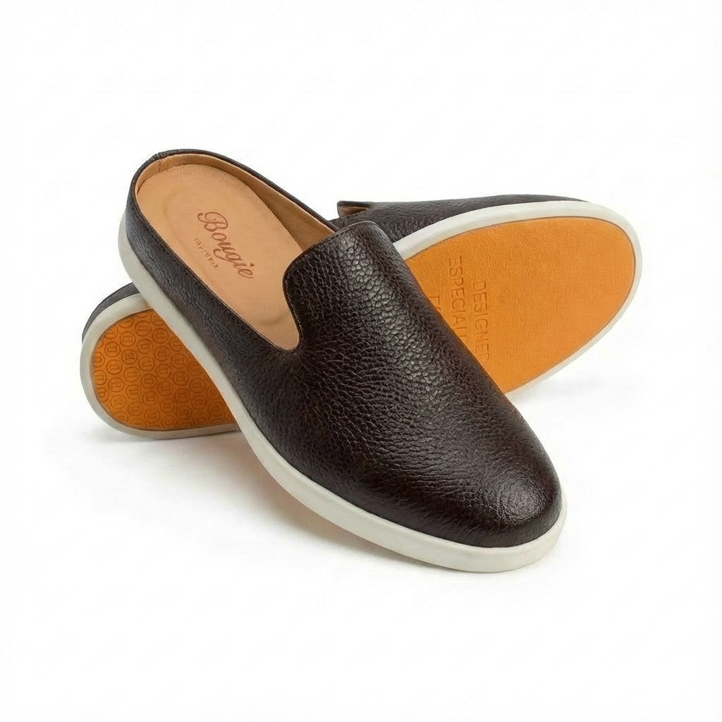 BOUGIES SLIPPER PEBBLED BLACK CALF SKIN