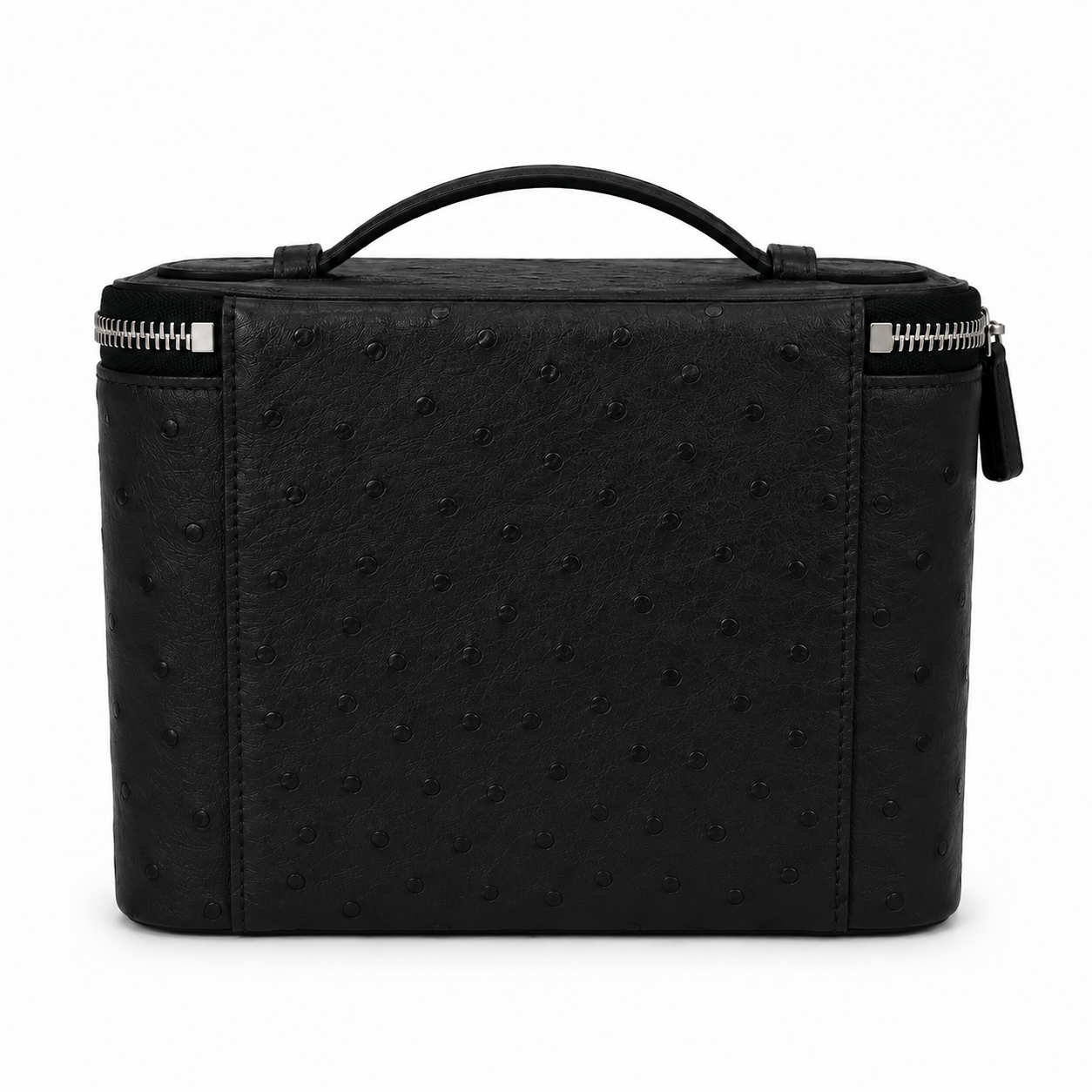 large vanity zipper case black ostrich