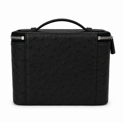 large vanity zipper case black ostrich