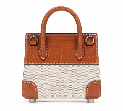 brown alligator with beige canvas bag size 15