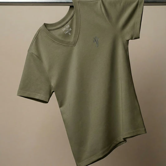 JACOB THE TAILOR - COOL FABRIC V NECK SHORT SLEEVE T SHIRT - KHAKI