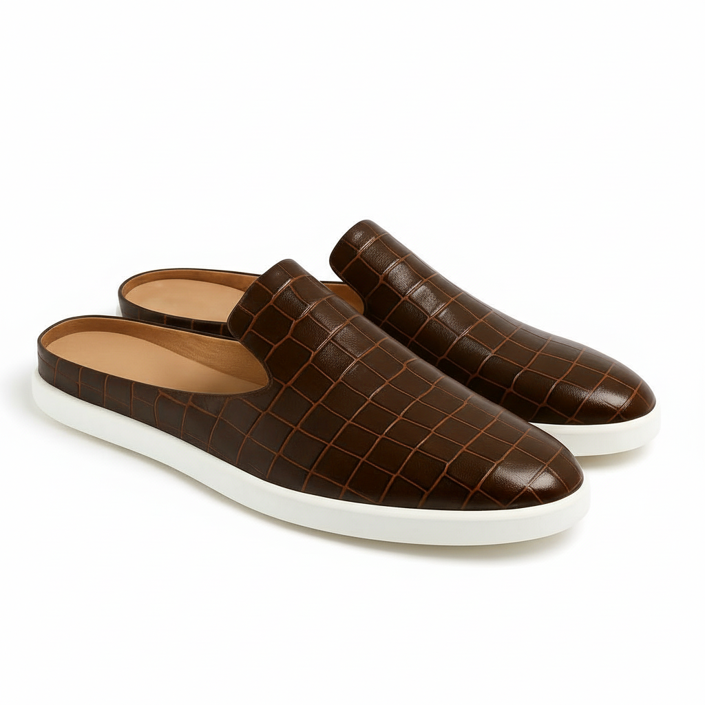 BOUGIES SLIPPER DARK BROWN CROCO EMBOSSED