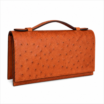 orange ostrich clutch bag