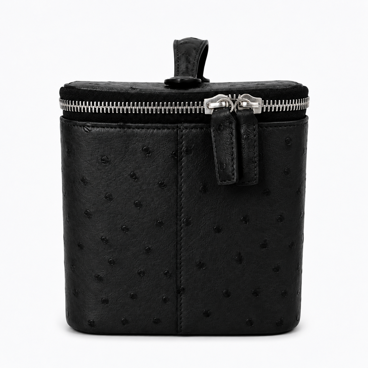 large vanity zipper case black ostrich