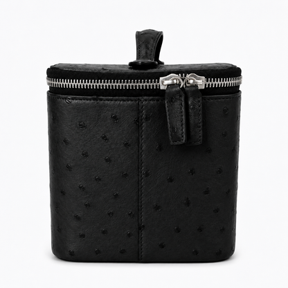 large vanity zipper case black ostrich