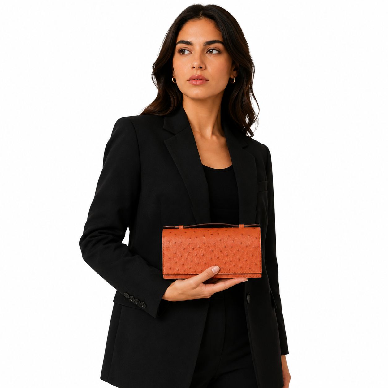 orange ostrich clutch bag