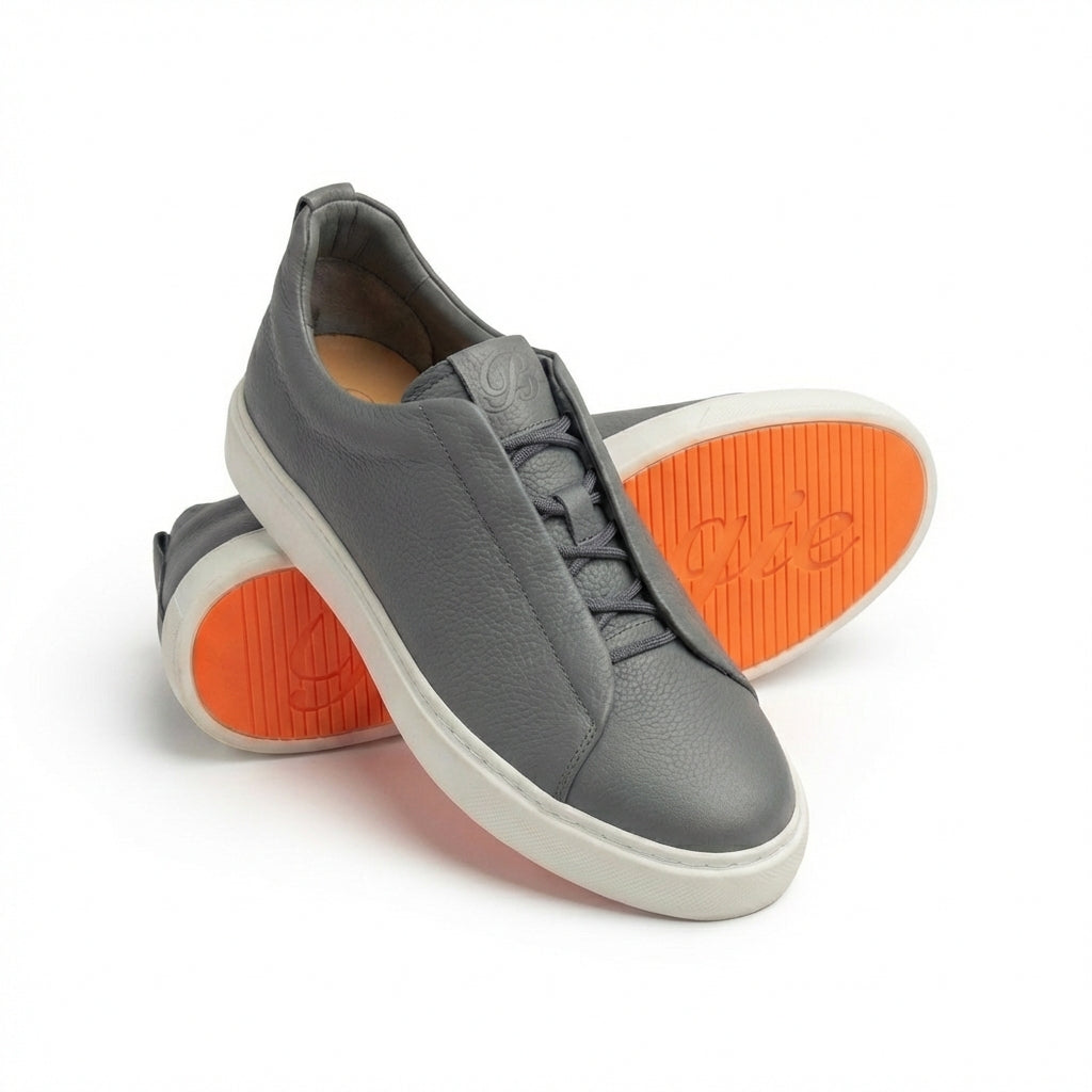 BOUGIES SNEAKER WITH LACES - PEBBLED LEATHER GREY