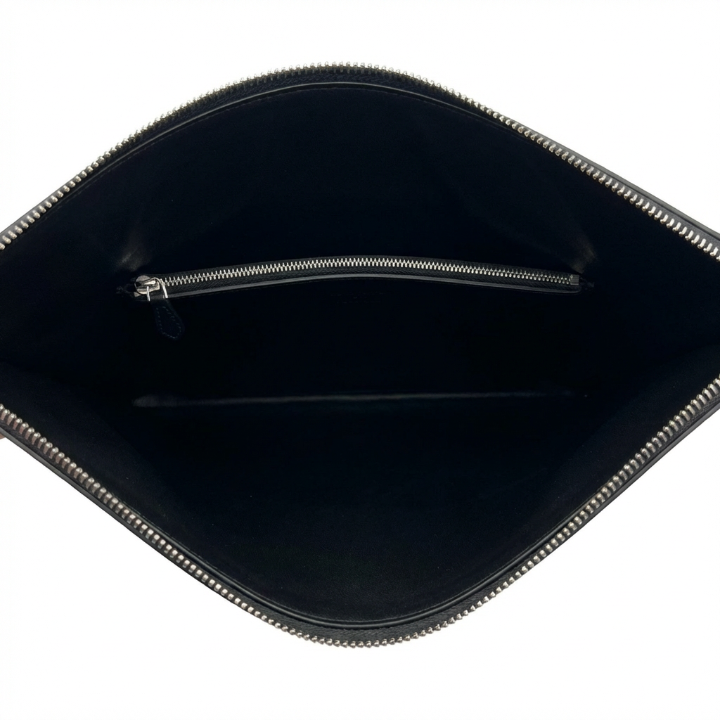 PEBBLED CALF SKIN WITH CROCO HANDLE - BLACK LAPTOP BAG