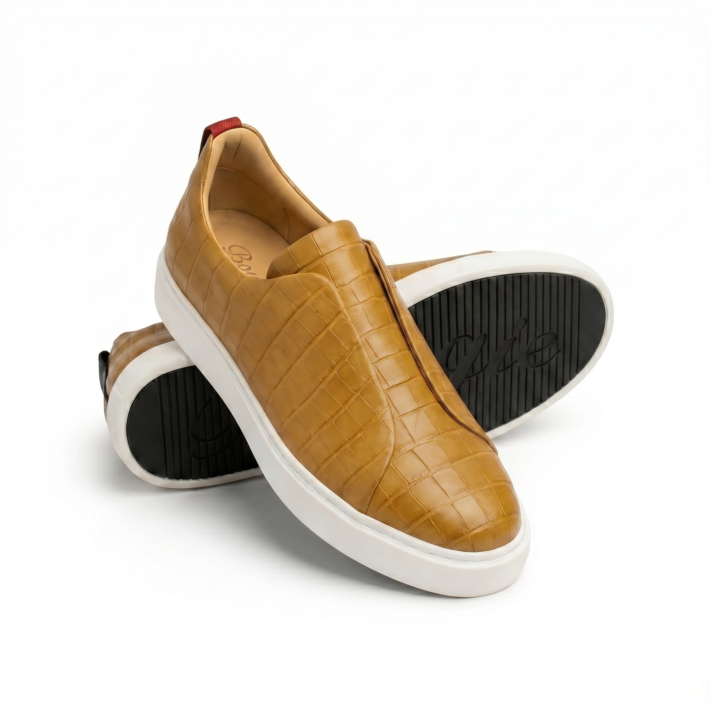 BOUGIES SNEAKERS CASUAL CHIC BROWN CROCO EMBOSSED BLACK SOLE