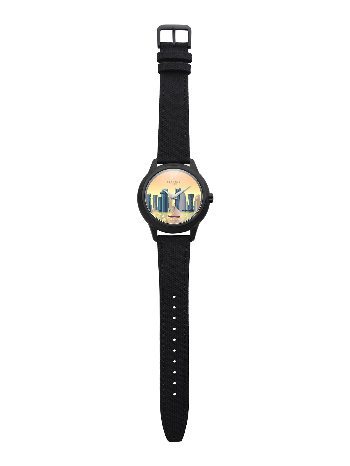 KeyTime® Doha by the Bay watch with black strap, full-length front view